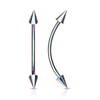 Rainbow 1.2mm Curved Barbell with 4mm Spike Ends