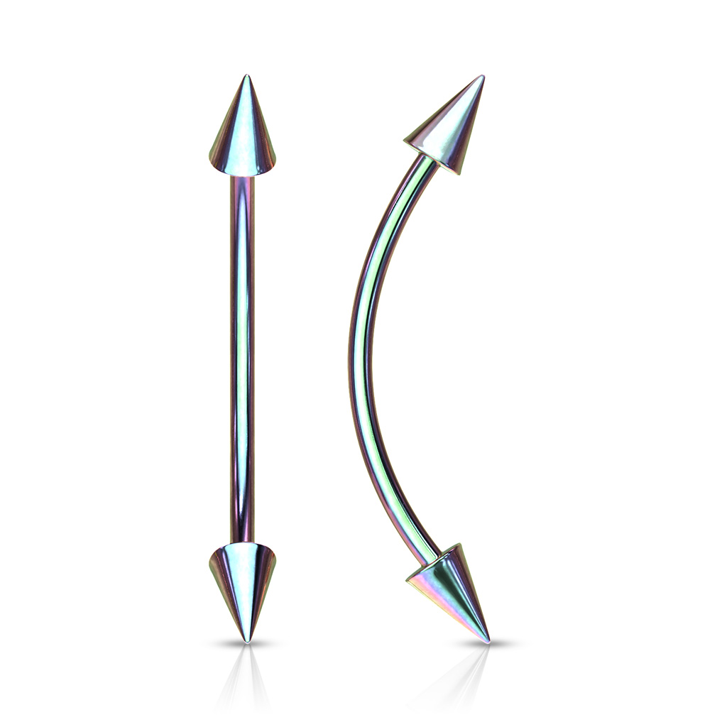Rainbow 1.2mm Curved Barbell with 4mm Spike Ends