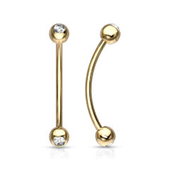 Gold 1.2mm Curved Barbell with 3mm Clear CZ Gem Balls