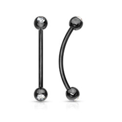 Black 1.2mm Curved Barbell with 3mm Clear CZ Gem Balls