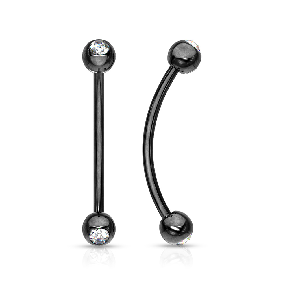 Black 1.2mm Curved Barbell with 3mm Clear CZ Gem Balls