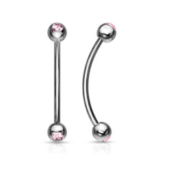 1.2mm Curved Barbell with 3mm Pink CZ Gem Balls