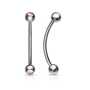 1.2mm Curved Barbell with 3mm Pink CZ Gem Balls