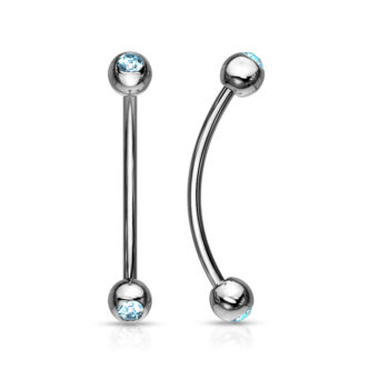 1.2mm Curved Barbell with 3mm Aqua CZ Gem Balls