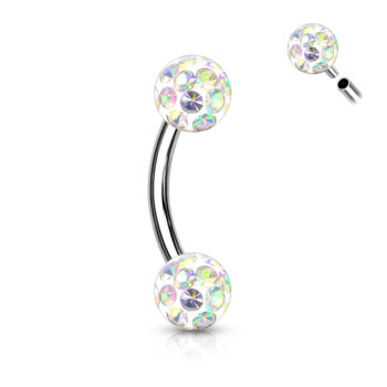 Curved Barbell with 4mm Epoxy Coated Crystal Gem Balls - Image 8