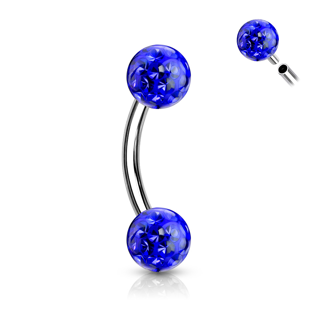 Curved Barbell with 4mm Epoxy Coated Crystal Gem Balls - Image 7