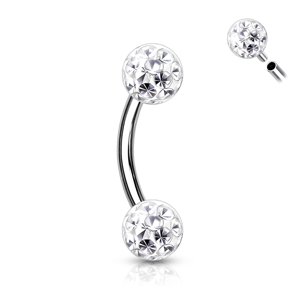 Curved Barbell with 4mm Epoxy Coated Crystal Gem Balls - Image 6