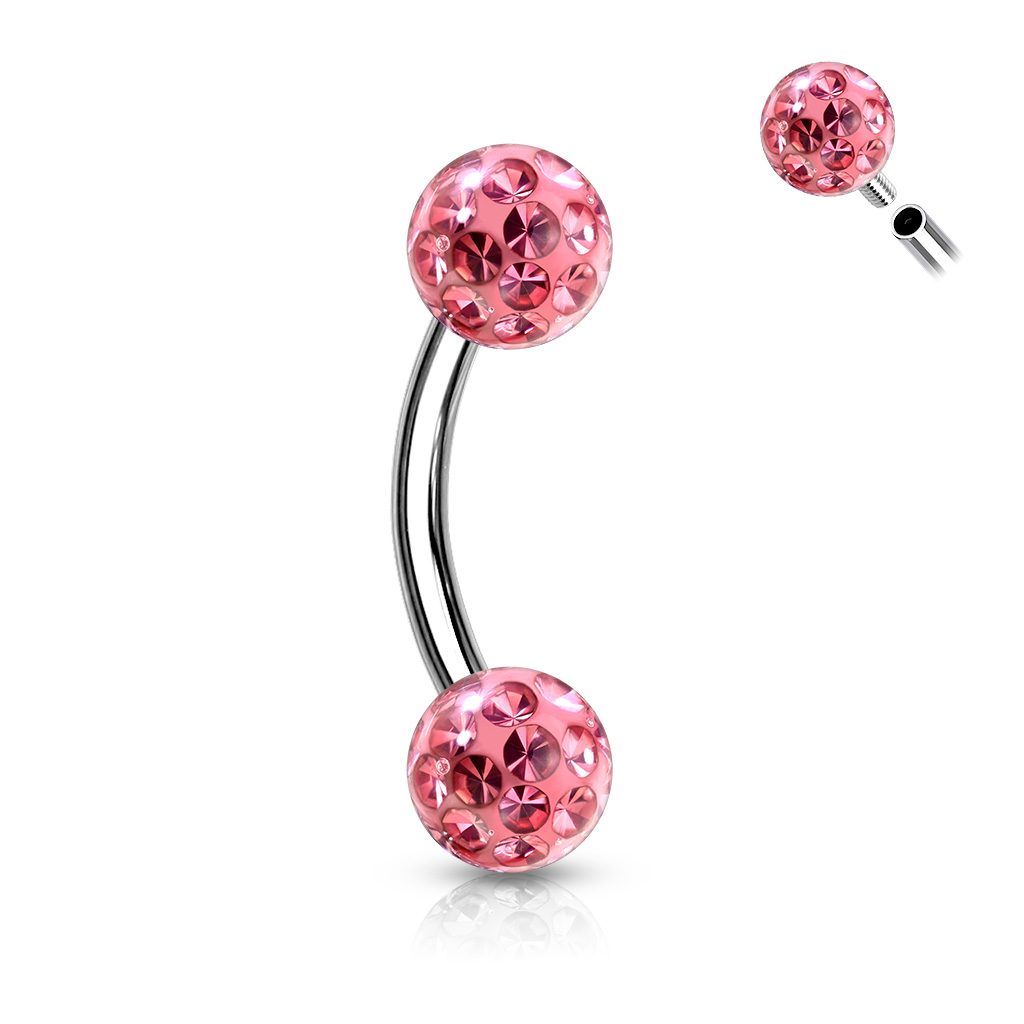 Curved Barbell with 4mm Epoxy Coated Crystal Gem Balls - Image 5