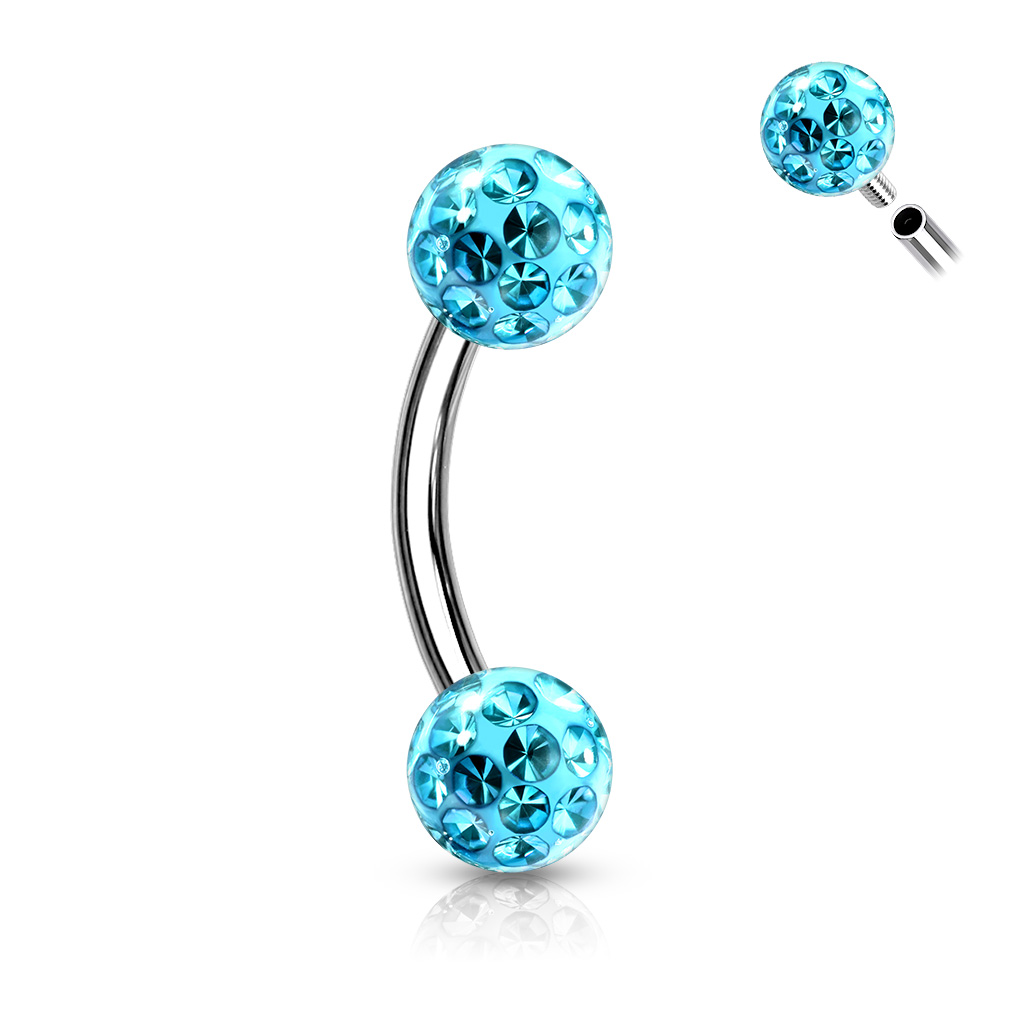 Curved Barbell with 4mm Epoxy Coated Crystal Gem Balls - Image 4