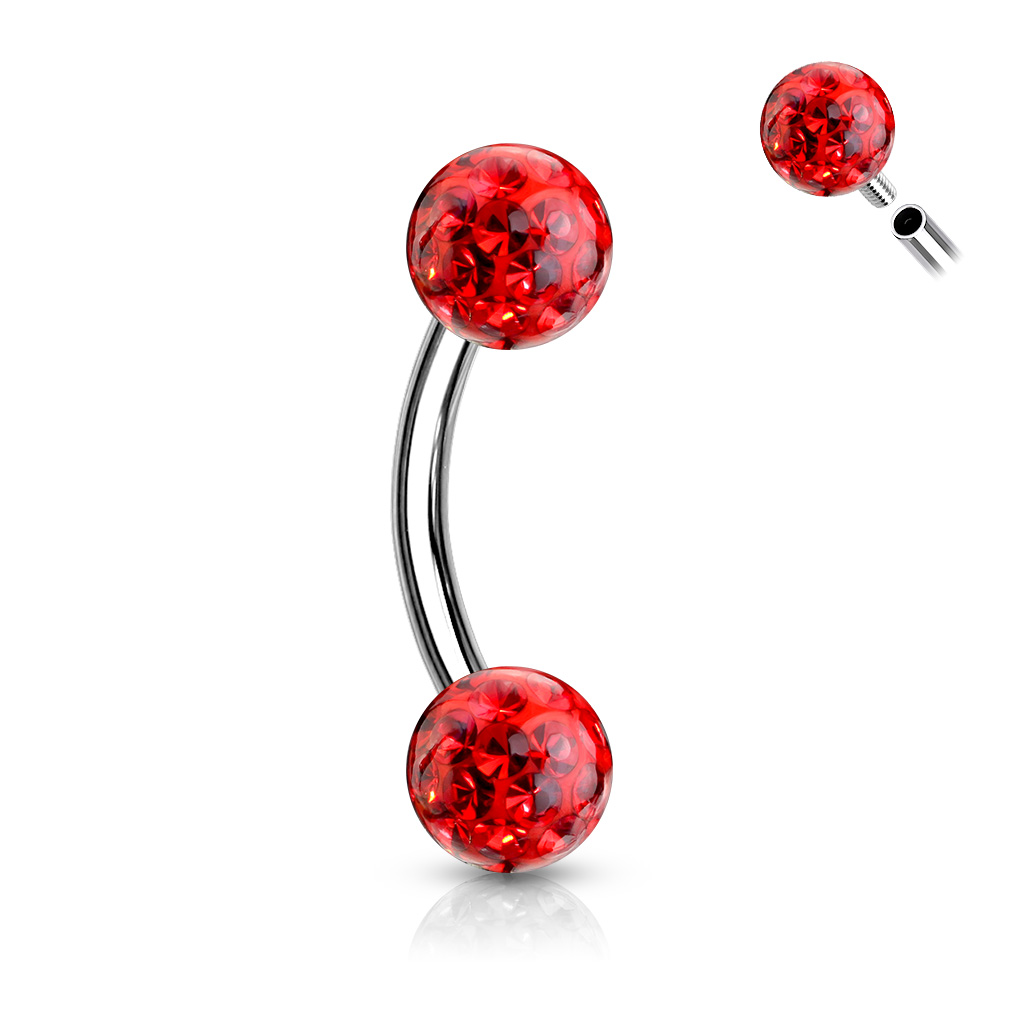 Curved Barbell with 4mm Epoxy Coated Crystal Gem Balls - Image 3