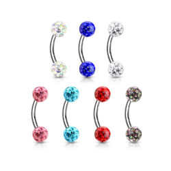 Curved Barbell with 4mm Epoxy Coated Crystal Gem Balls