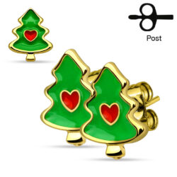 Gold Trim Christmas Tree Earrings