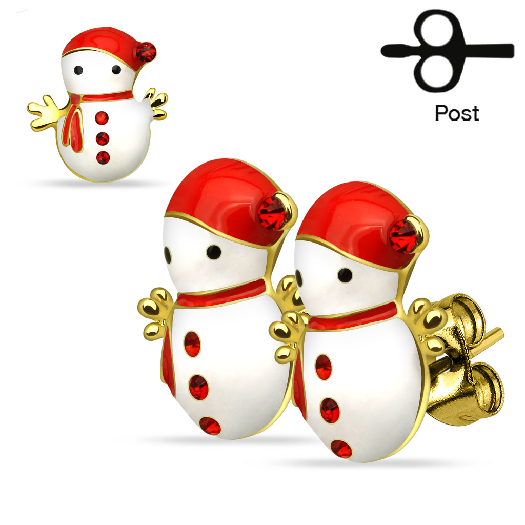 Snowman Christmas Earrings with Gold trim