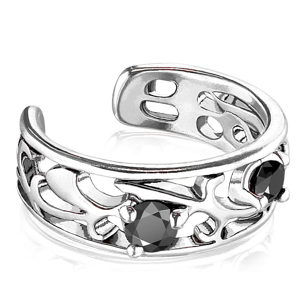 Non Piercing Ear Cuff with Black CZ Gems - Image 4