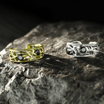 Non Piercing Ear Cuff with Black CZ Gems - Image 2
