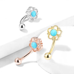 Curved Barbell with Filigree Synthetic Turquoise Centred Flower