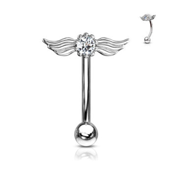 Curved Barbell with Angel Wings and Centred Crystal - Image 3