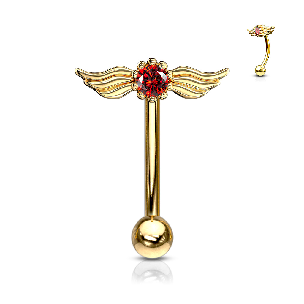 Curved Barbell with Angel Wings and Centred Crystal - Image 4