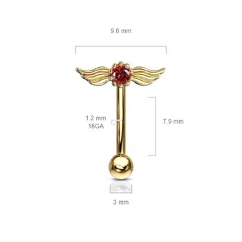 Curved Barbell with Angel Wings and Centred Crystal - Image 5