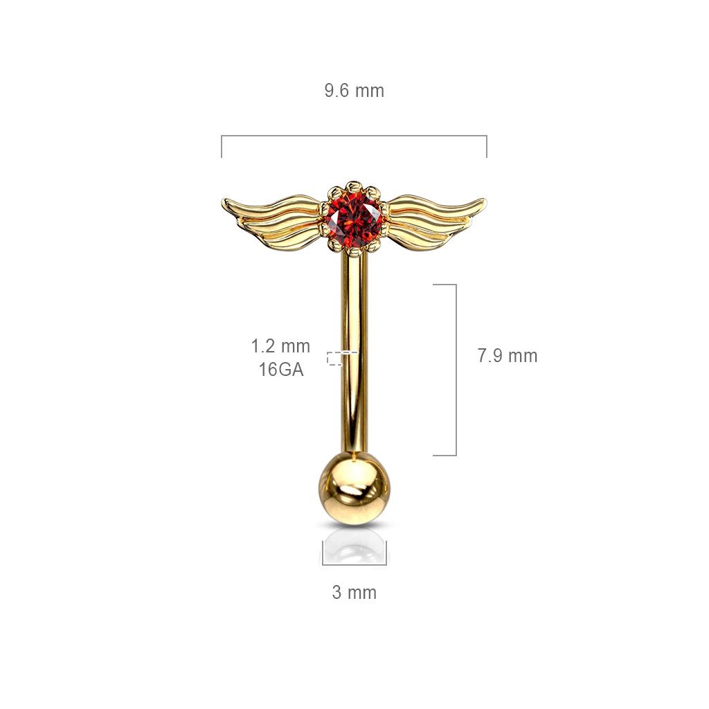 Curved Barbell with Angel Wings and Centred Crystal - Image 5