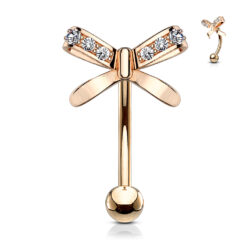 Curved Barbell with a Bow and Clear CZ Gems