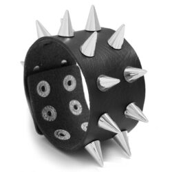 Black Leather Bracelet with Large Spikes
