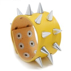 Yellow Leather Bracelet with Large Spikes