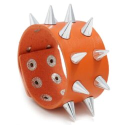 Orange Leather Bracelet with Large Spikes