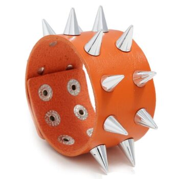 Orange Leather Bracelet with Large Spikes