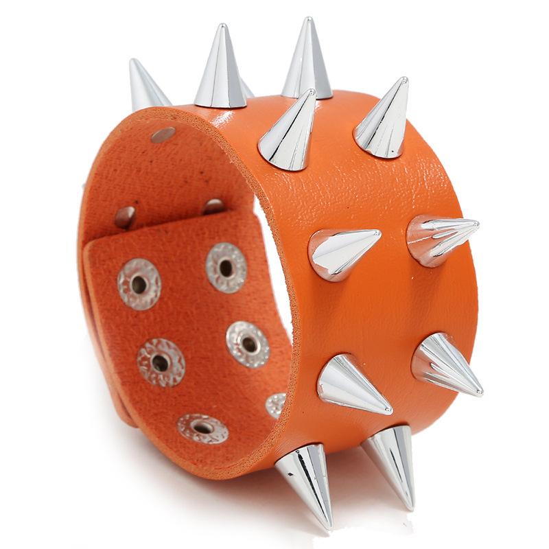 Orange Leather Bracelet with Large Spikes