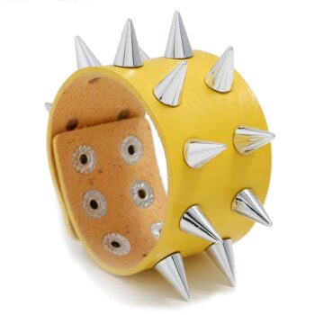Yellow Leather Bracelet with Large Spikes