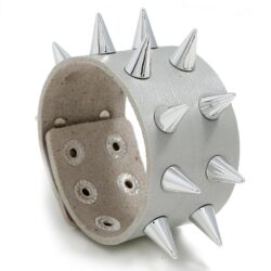 Silver Leather Bracelet with Large Spikes