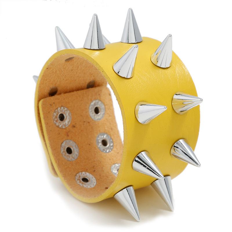 Yellow Leather Bracelet with Large Spikes