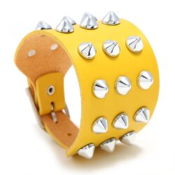 Yellow Leather Bracelet with Small Silver Spikes