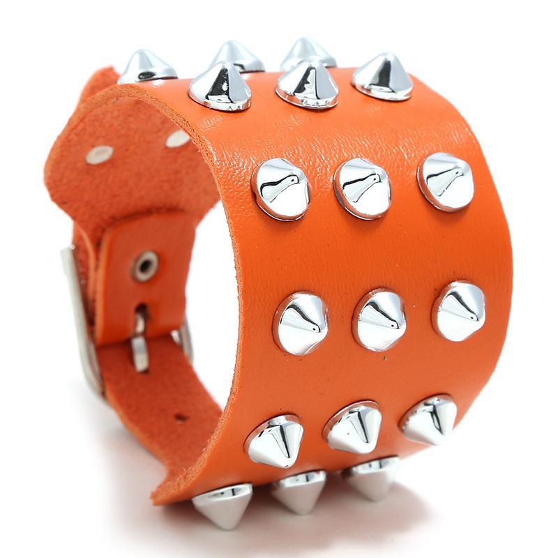 Orange Leather Bracelet with Small Silver Spikes