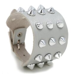 Silver Leather Bracelet with Small Silver Spikes