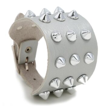 Silver Leather Bracelet with Small Silver Spikes