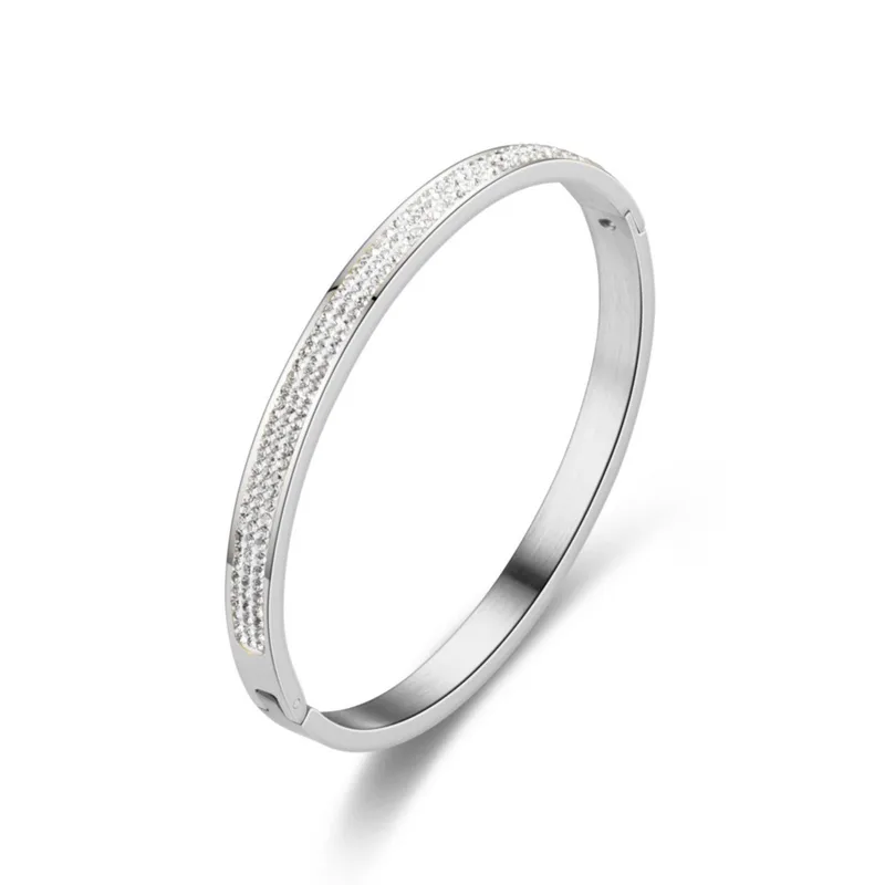Hinged Bracelet with Clear CZ Gems - Image 4