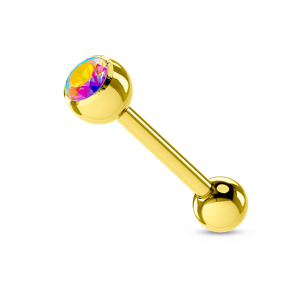 16mm Gold Tongue Bar with a CZ Ball Gem - Image 6