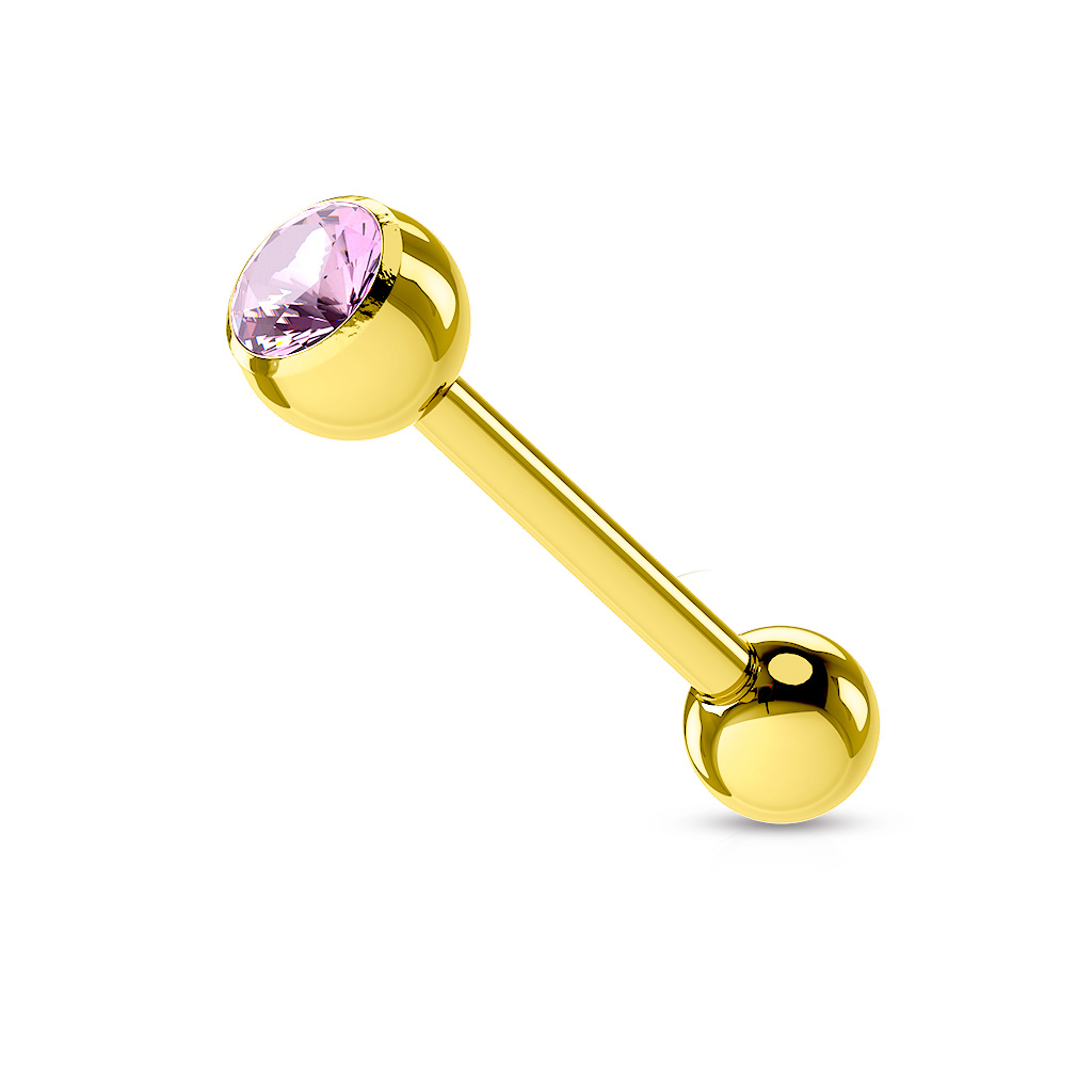 16mm Gold Tongue Bar with a CZ Ball Gem - Image 4