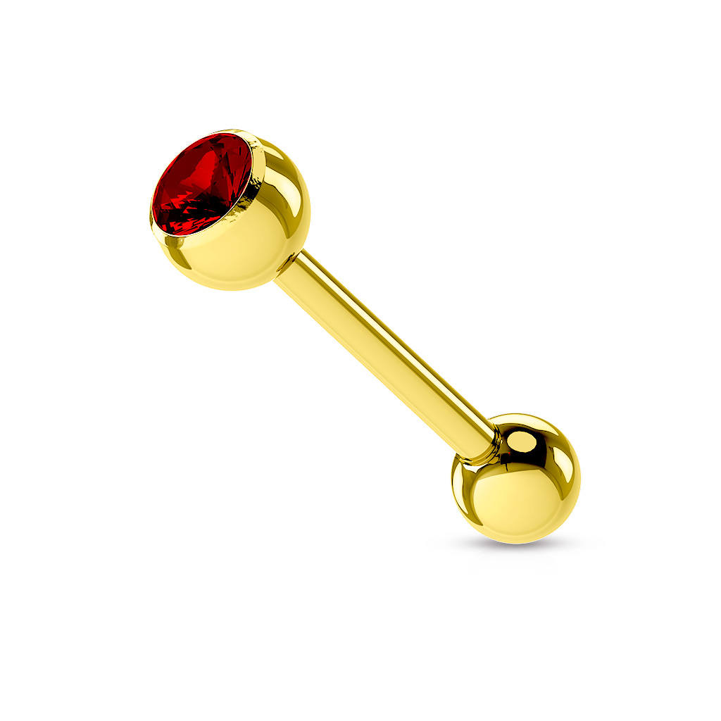 16mm Gold Tongue Bar with a CZ Ball Gem - Image 2