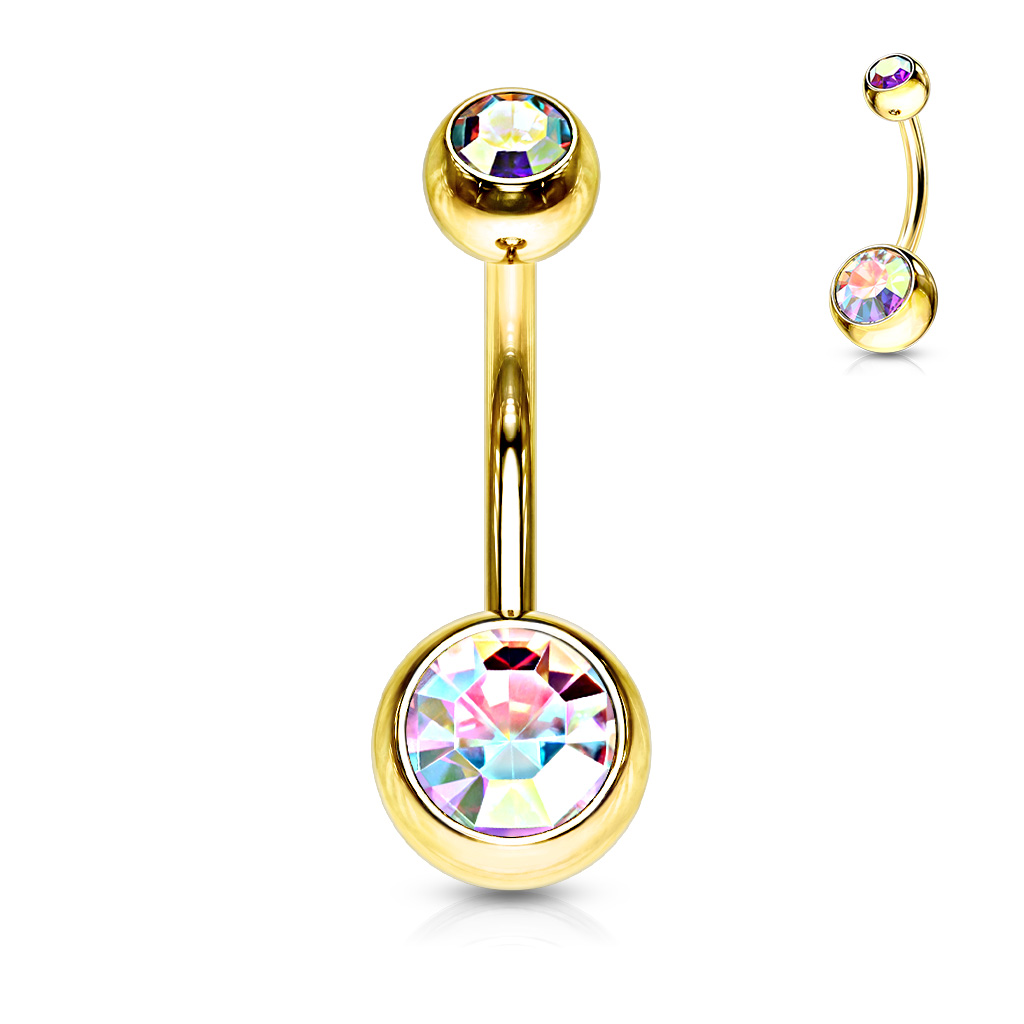 Gold Belly Bar with CZ Gems - Image 13