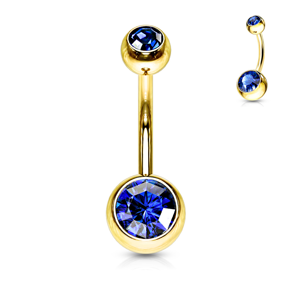Gold Belly Bar with CZ Gems - Image 12