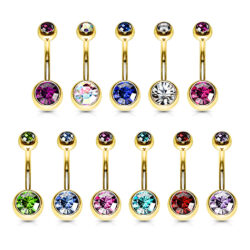 Gold Belly Bar with CZ Gems
