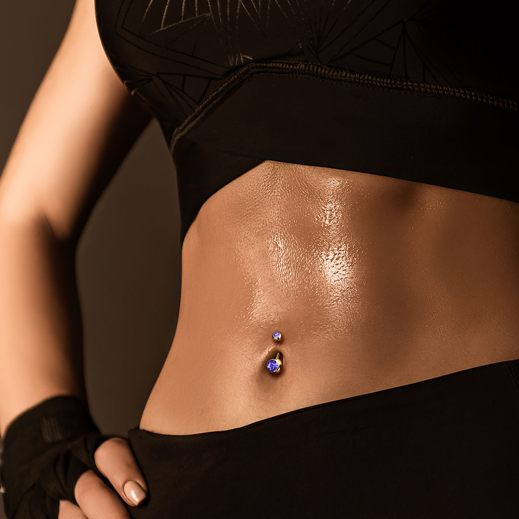 Gold Belly Bar with CZ Gems - Image 2