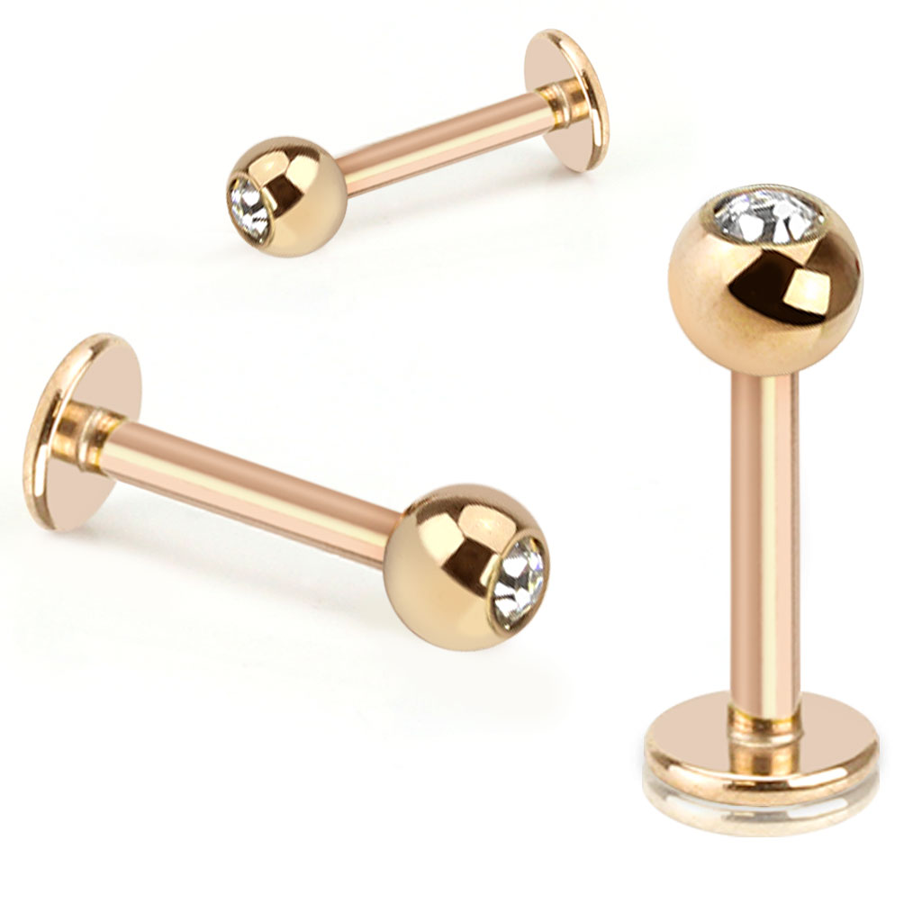 Rose Gold Labret with a Clear 3mm CZ Ball