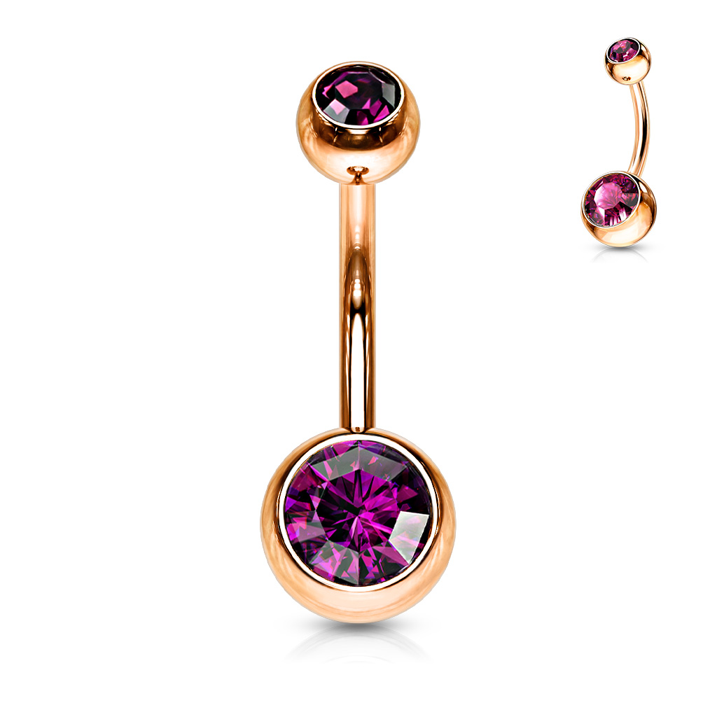 Rose Gold Belly Bar with CZ Gems - Image 11