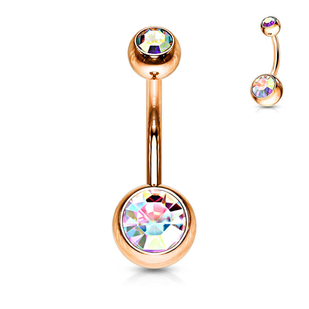 Rose Gold Belly Bar with CZ Gems - Image 10