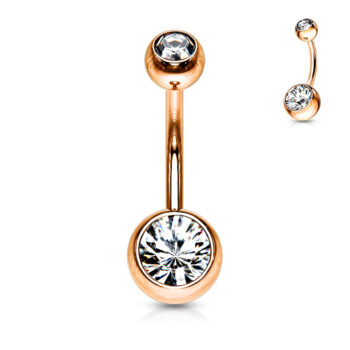 Rose Gold Belly Bar with CZ Gems - Image 9