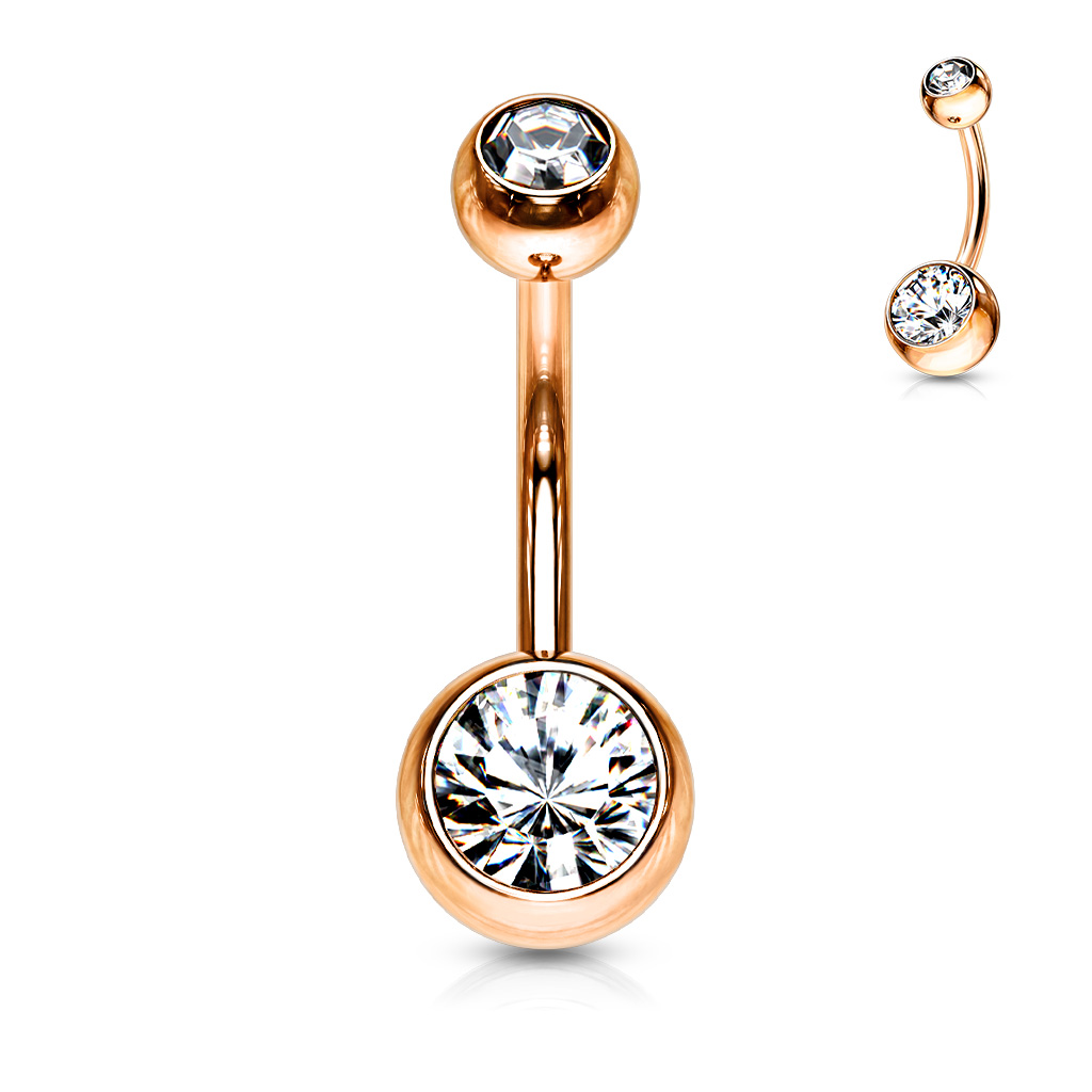 Rose Gold Belly Bar with CZ Gems - Image 9